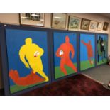 Gareth Thomas : A set of four oil paintings on canvas depicting rugby players