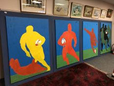 Gareth Thomas : A set of four oil paintings on canvas depicting rugby players