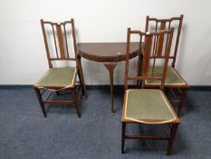 A D-shaped hall table together with a set of three Edwardian bedroom chairs