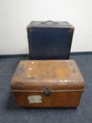 An early 20th century tin trunk together with a further shipping trunk