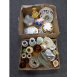 Two boxes containing miscellaneous ceramics and glassware to include oriental vases,