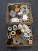 Two boxes containing miscellaneous ceramics and glassware to include oriental vases,