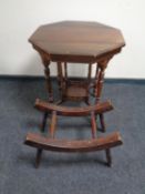 An Edwardian mahogany octagonal occasional table together with a beechwood stool frame