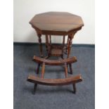 An Edwardian mahogany octagonal occasional table together with a beechwood stool frame