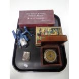 A tray containing miscellaneous to include boxed Sir Hiram Maxim's Pipe of Peace inhaler,