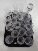 A tray containing lead crystal decanter with stopper together with assorted lead crystal glassware