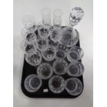 A tray containing lead crystal decanter with stopper together with assorted lead crystal glassware