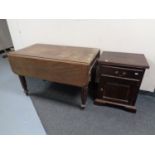An eastern hardwood bedside cabinet fitted a drawer together with a regency mahogany drop leaf