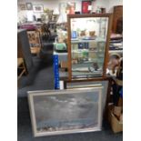 Two Edwardian framed mirrors together with a framed print,