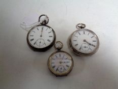 Two silver cased pocket watches together with a silver cased fob watch