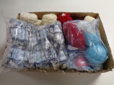 Two boxes containing haberdashery items, needles, threads, knitting patterns, knitting needles,