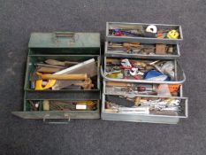 Two concertina tool boxes containing assorted hand tools