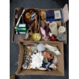 Three boxes containing miscellaneous to include Staffordshire dogs, Gordon's gin ice bucket,