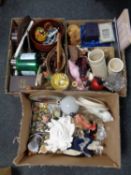 Three boxes containing miscellaneous to include Staffordshire dogs, Gordon's gin ice bucket,