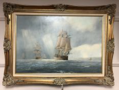 David G Bell : 'The Superb' Entering Spithead, Isle of Wight, oil on canvas, 75cm by 50cm, signed.