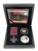 A Victoria Cross Gold and Silver Commemorative Set, comprising 9ct gold coin,