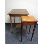 A late 19th century inlaid mahogany two tier occasional table together with a plant stand