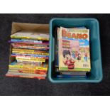 Two boxes containing late 20th century Beano annuals and comics