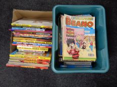 Two boxes containing late 20th century Beano annuals and comics