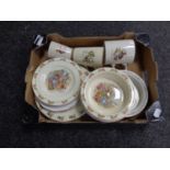 A box containing ceramic baby plates and bowls to include Royal Doulton Bunnykins