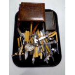 A tray containing a large quantity of boxed and unboxed stainless steel and plated cutlery to