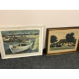 Two continental pictures depicting a rowing boat and a thatched building (2)