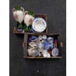 Two boxes containing miscellaneous china to include pair of late 19th century vases,