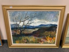 Continental school : A tree by a mountain landscape, oil on canvas,