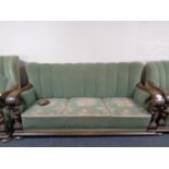 A continental four piece lounge suite with oak frame comprising of three seater settee and three