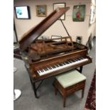A mahogany cased baby grand piano by Loffler, width 141 cm,
