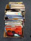 Four boxes containing a large quantity of LP records including Meatloaf, Blondie, Status Quo,