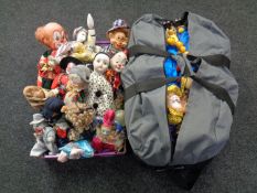 A box and a holdall containing a very large quantity of puppets including clowns,