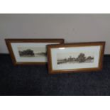 Two antique monochrome prints depicting river scenes