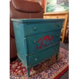 A continental painted three drawer chest