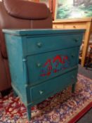 A continental painted three drawer chest