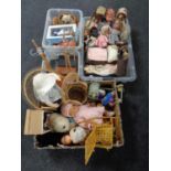 Four boxes containing a large quantity of dolls and doll's accessories including furniture,