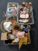 Four boxes containing a large quantity of dolls and doll's accessories including furniture,