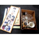 An advertising print together with a box of glass, ceramic jug, typewriter, further pictures,