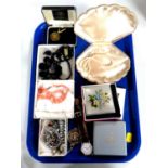 A tray of costume jewellery, necklaces,