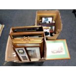 Two boxes containing pictures and prints,