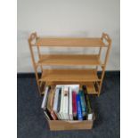 A contemporary book rack together with a box containing a small quantity of books relating to