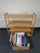 A contemporary book rack together with a box containing a small quantity of books relating to