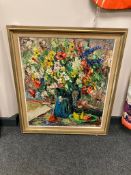 Continental school : Flowers in a vase, oil on canvas,