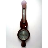 A mahogany cased banjo barometer by John Derry of Nottingham, with silver dial.