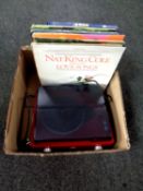 A box containing GPO turntable together with a small quantity of LP records,