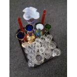 A tray containing 20th century glassware to include Venetian glass vase, hand painted gilded vases,