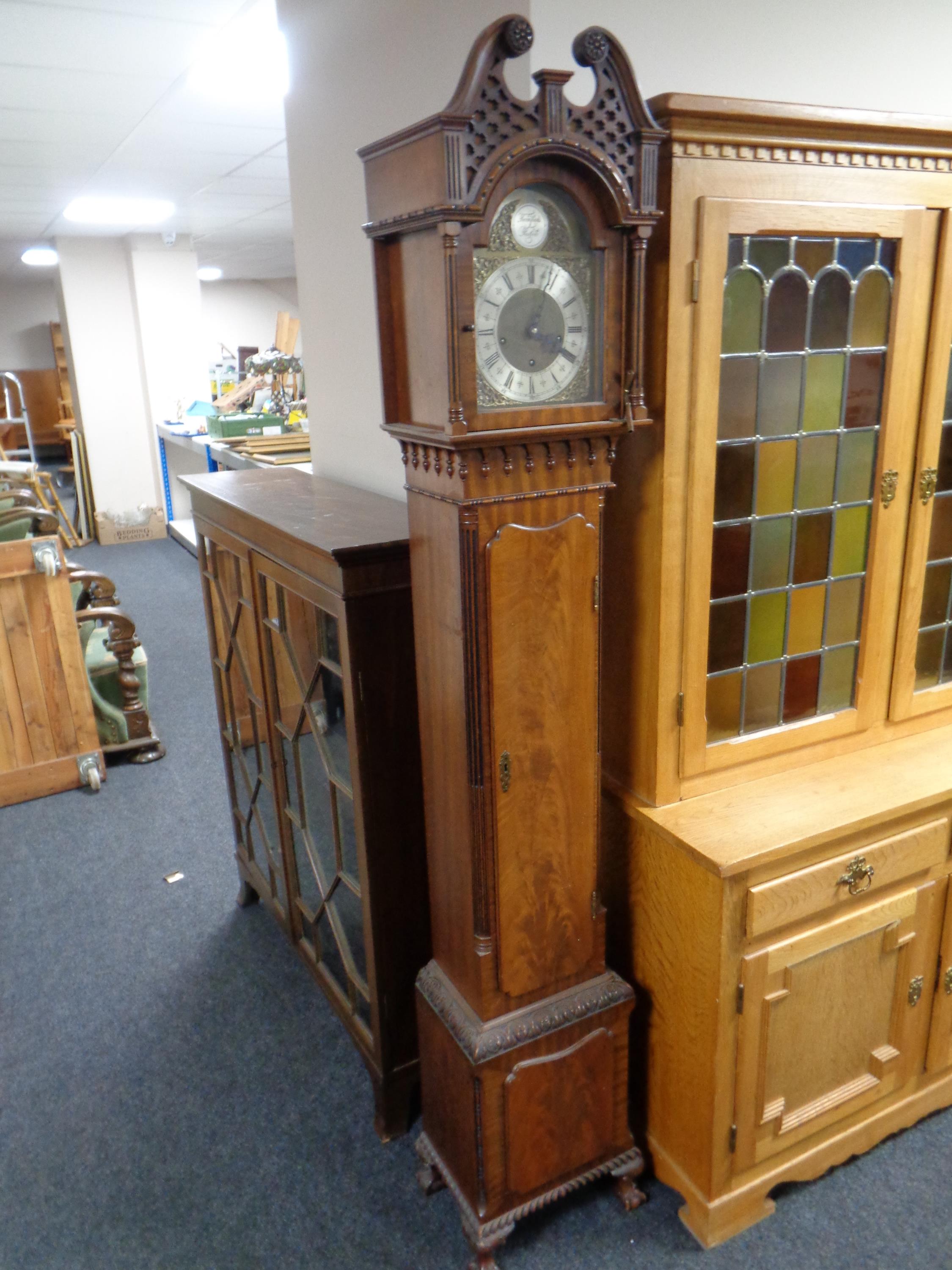 A Hamilton and Inches Tempus Fugit grandmother clock with key and weight