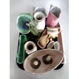 A tray containing Maling lustre bowl, Poole Pottery slender dish, Chokin ware vases,