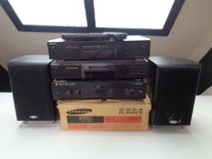 A boxed Samsung PL8300S stereo turntable together with a Cambridge Audio A1 integrated amplifier,