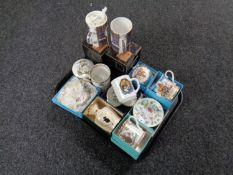 A tray containing boxed and unboxed cabinet china to include Minton and Aynsley dishes,